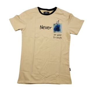 The Hideout Clothing Mens S Beige Graphic Tee Never On Your Friends NWT 784-788